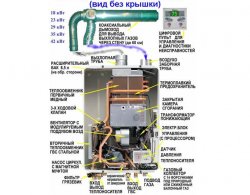 Внутреннее строение напольного газового котла Внутреннее строение напольного газового котла